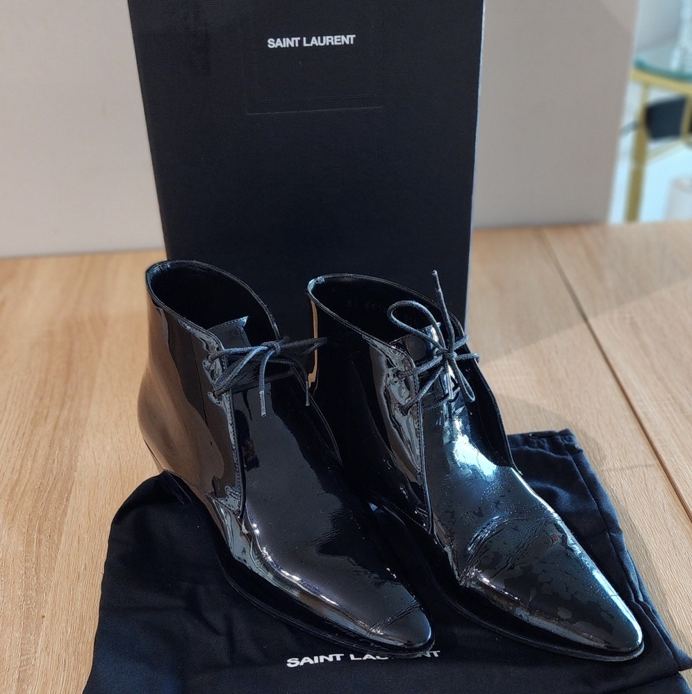 YSL Jonas Laced Ankle Boot In Patent Leather
